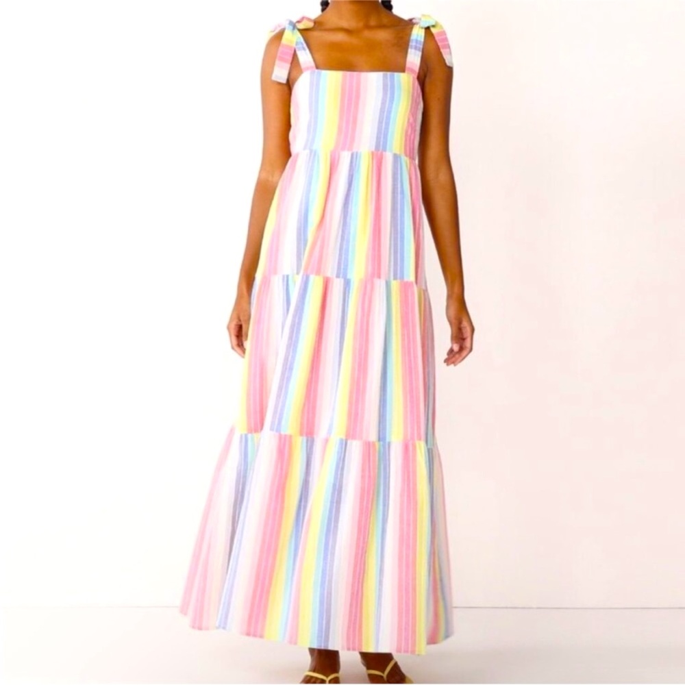 Draper James RSVP Maxi Dress Women's Size XL Rainbow Stripe Tie Strap - Picture 2 of 8